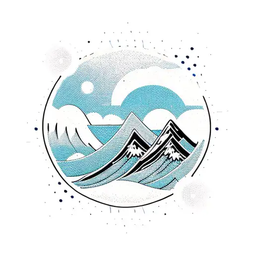 Waves With Mountains With Sun And Sky