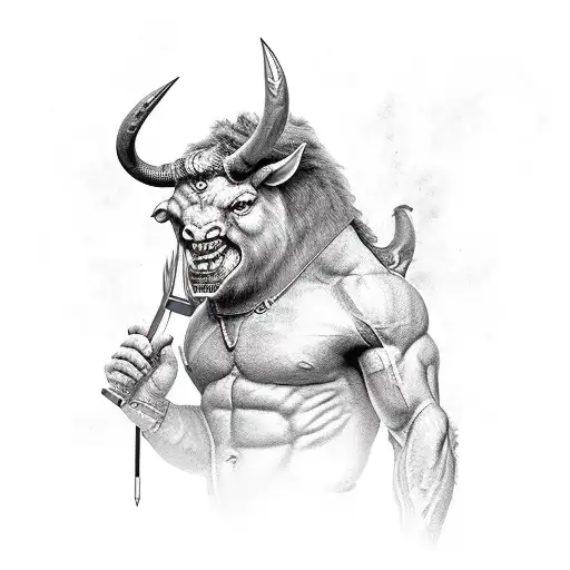 Fully Body Minotaur Holding A Warhammer