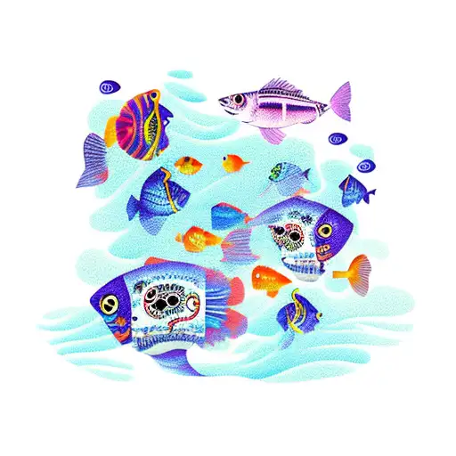 Dia De Los Muertos Fisherman Surrounded By Colorful Fish