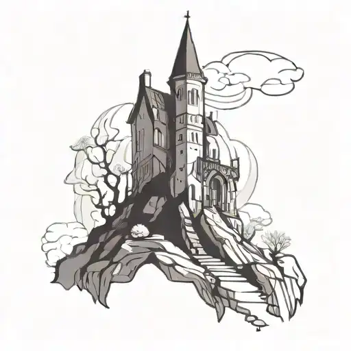 Gothic Tower On Cliff