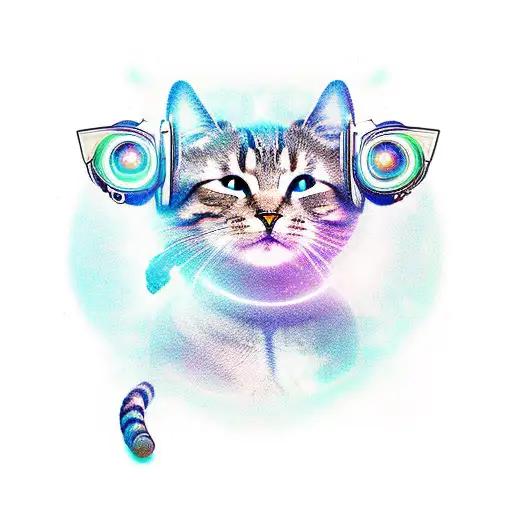 A Cosmic Cat Playing A Futuristic Electric Guitar