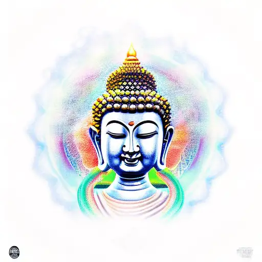 Buddha With Forked Serpent Tongue In The Style Of Alex Grey