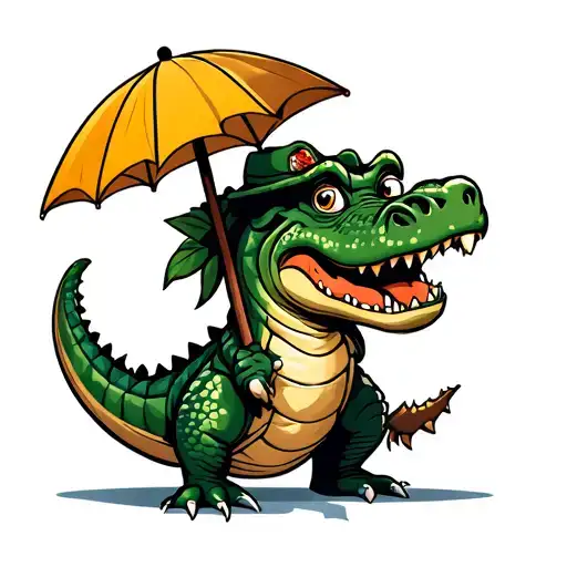 Crocodile Standing Cartoon With An Umbrella