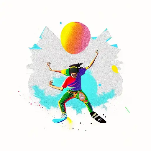 A Skateboarding Silhouette With Reggae-inspired Graffiti In The Background