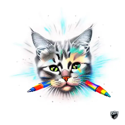 Cat With A Carioca Pen On One Of It's Paw And A Grafiti Can In The Back As A Rocket