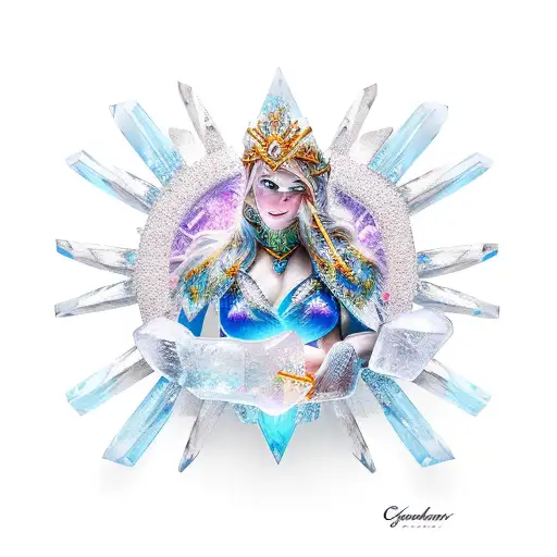 Crystal Maiden Surrounded By Beautiful Ice Sculptures