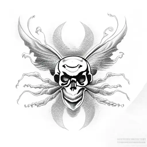 Death Moth With A Skull For A Head And Red Shading