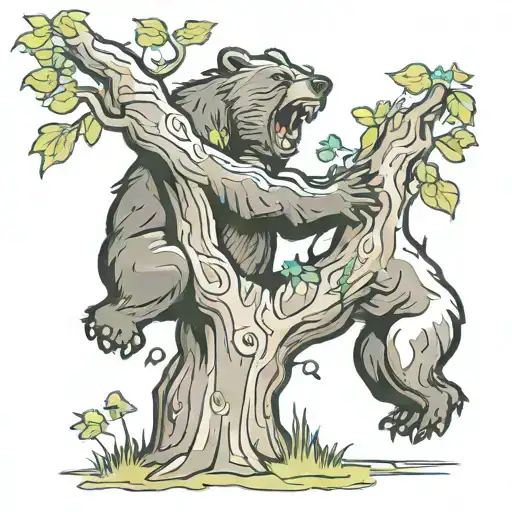 Bear Fighting Climbing A Tree Growing