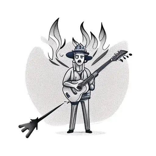 A Firefighter Holding A Guitar With Flames Engulfing It