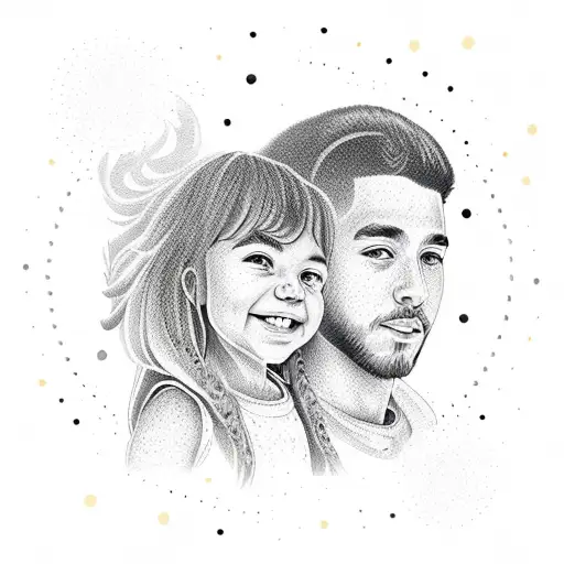 A Dotwork Portrait Of The Client's Son And Daughter With Their Zodiac Signs Incorporated