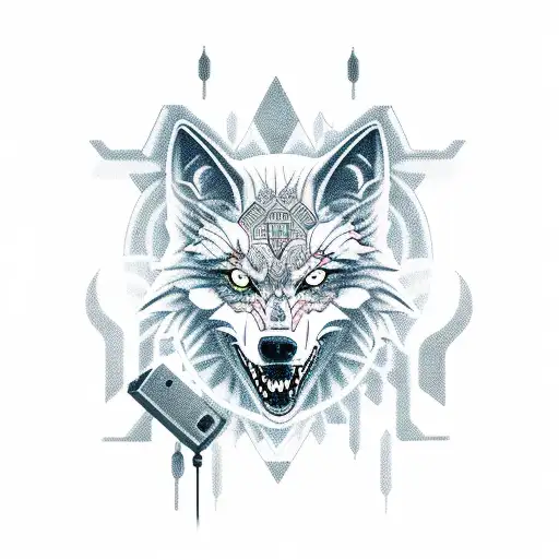 A Gothic Wolf Howling At The Moon Surrounded By Intricate Computer Circuitry