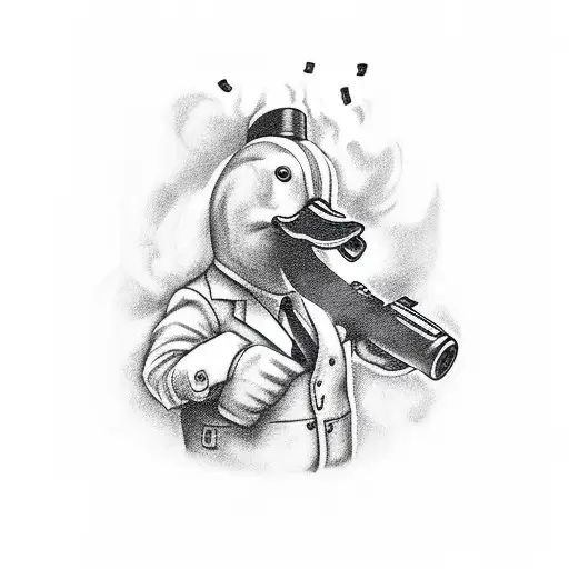 Duck Holding A Gun And Smoking A Cigar
