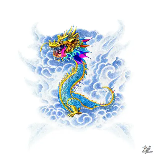 Gold Dragon With A Blue Dragon