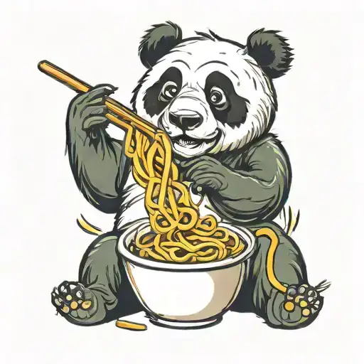 Sitting Panda Eating Noodles