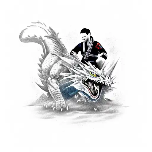 A Jiu-jitsu Black Belt Grappling With A Fierce Dragon