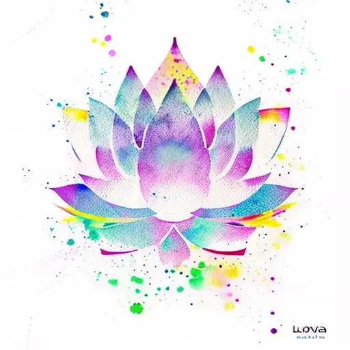 Lotus Flower Surrounded By Vibrant Watercolor Splashes