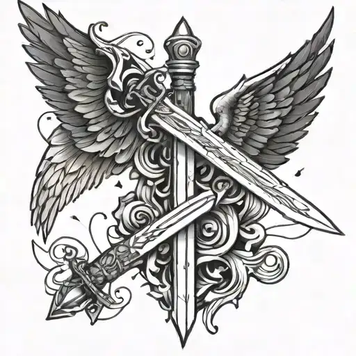 Wings With Sword Through The Middle Blended Elements Of Space