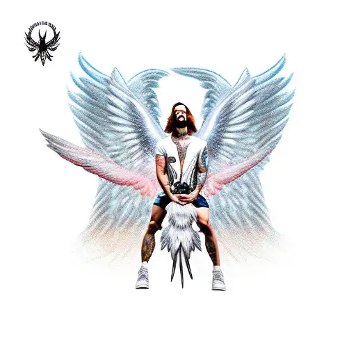 Flying Male Angel With Giant Wings