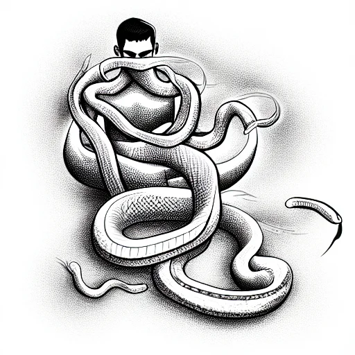 Snake Wrapped Around Man
