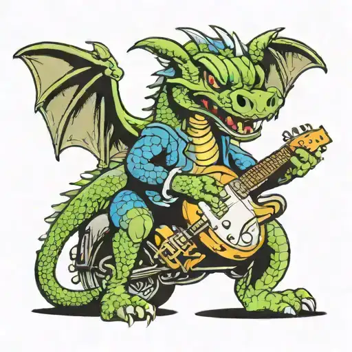 A Dragon Playing A Guitar In A Vintage Car