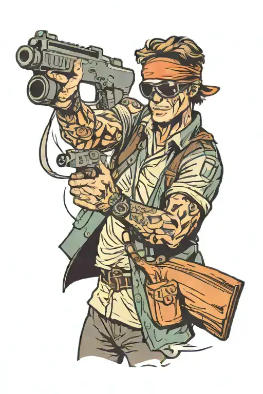 A Man Shooting A Gun Blindfolded