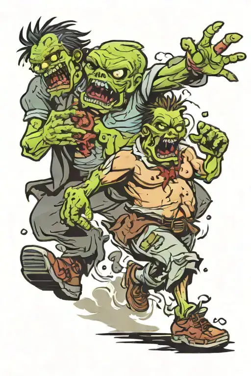 Funny Cartoon Zombie Chasing A Fat Person