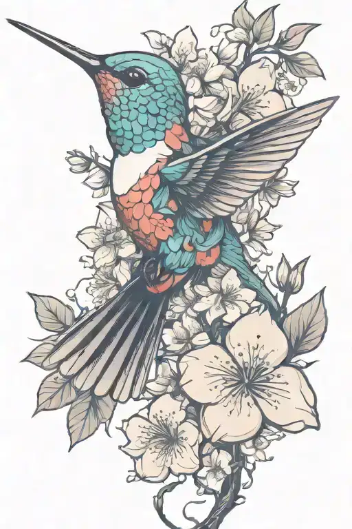 Hummingbird Made Entirely From Cherry Blossoms