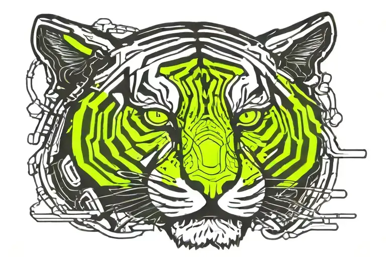 Tiger Face Uv Neon Circuit Cyberpunk Futuristic