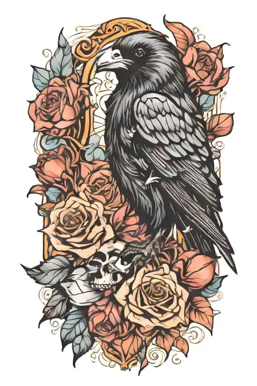 Raven And Crystals With Skull