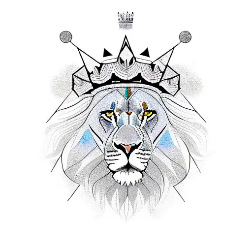 A Lion Wearing A Crown With A Background Of Geometric Patterns