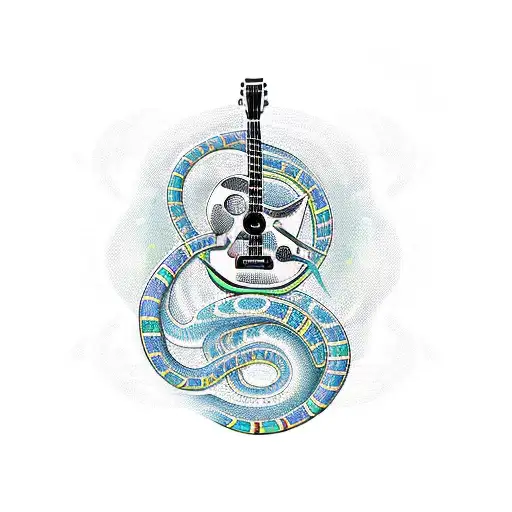 A Guitar With Musical Notes Forming The Shape Of A Snake