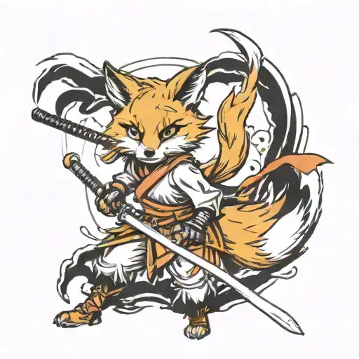 A Fox Girl Warrior Wielding A Katana In A Manga-inspired Battle Scene