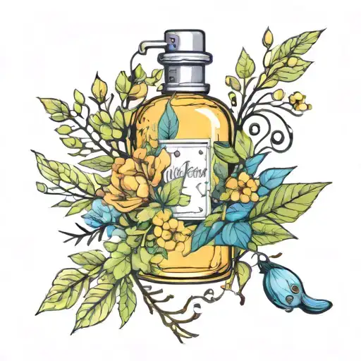 A Whimsical Mix Of Nature Elements And Perfume Ingredients Forming A Unique Pattern