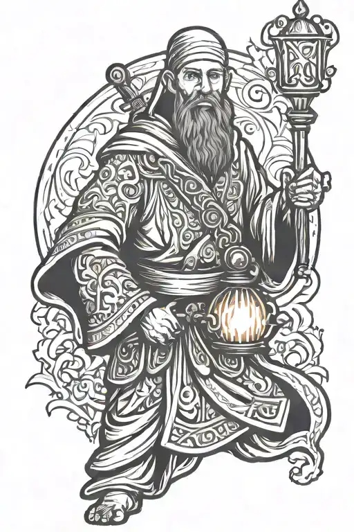 Design A Christian Orthodox Bulgarian Monk Holding A Torch And A Sword