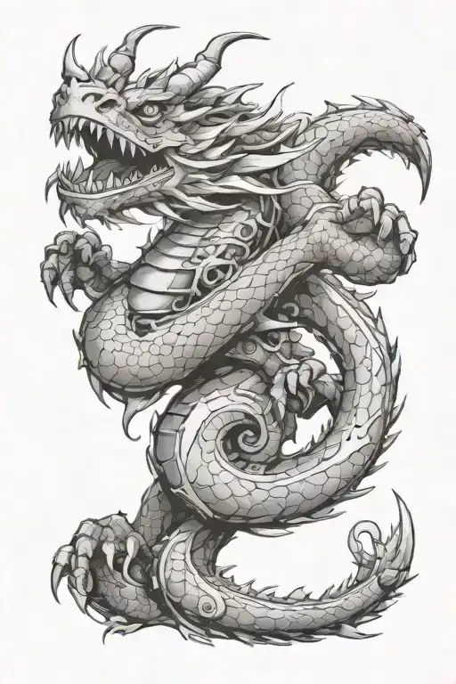 Mechanical Dragon With Tail Around Hand And Paw