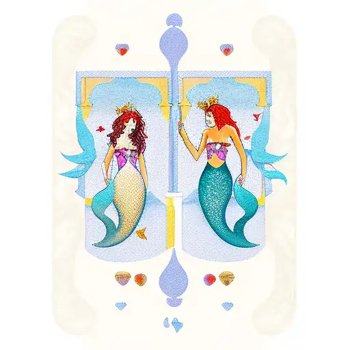 The Lovers Tarot Card With Two Mermaids