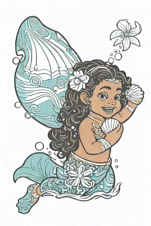 Disney Baby Moana In The Water Holding A Seashell
