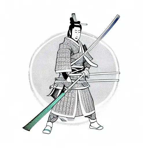 Samurai With Swords With Water And Maple Leaves In Background