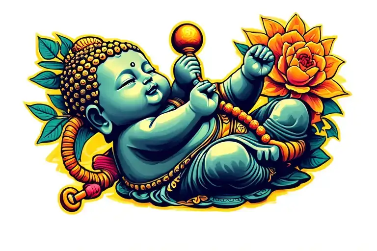 Baby Budha Holding A Rattle Toy