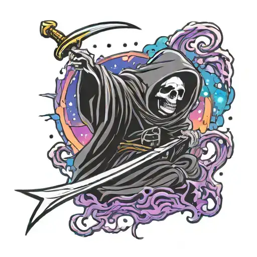 Back Of Grim Reaper With Galaxy Background