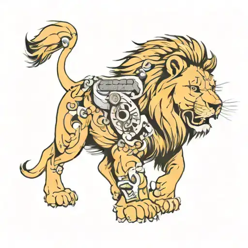 Lion With Muzzle On Its Side Angle Wears