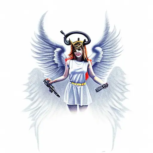 Angel With Devil Horns And Gun