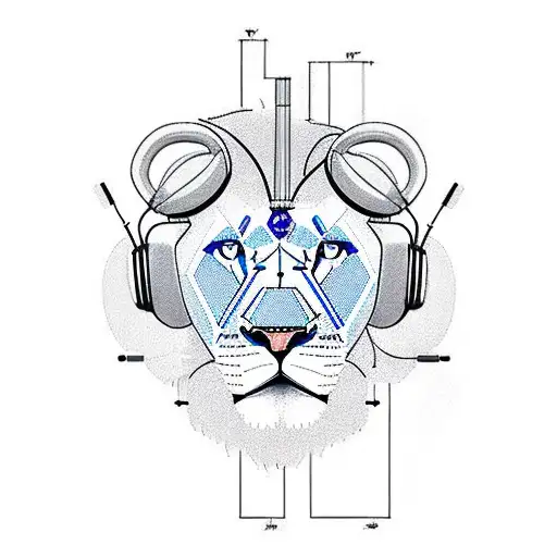 An Engineer's Blueprint Of A Lion Wearing Headphones