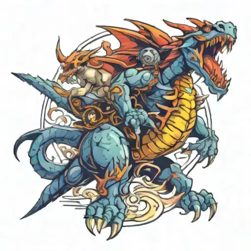 A Fiery Dragon Battling A Mechanical Monster In A Video Game-inspired Scene