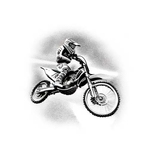 A New-school Style Tattoo Of A Motocross Bike Jumping Over A Traditional Catholic Church