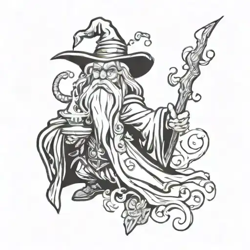 Wizard Casting Spells No Color All Black