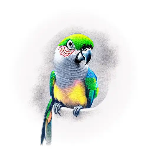 Cartoon Green Ring Neck Parrot