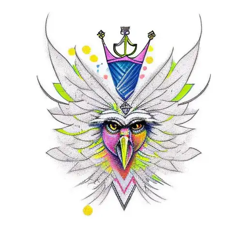 Design A New-school Style Tattoo Of A Fierce Urubu Bird Wearing A Crown