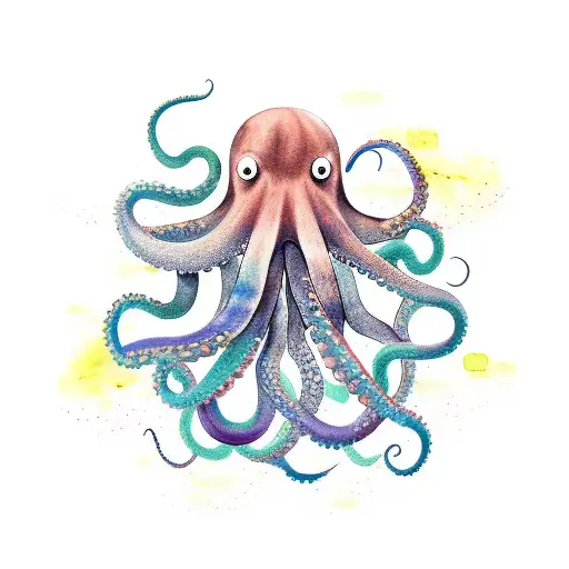 Simple Octopus With A Dab Of Watercolor And Geometric Style