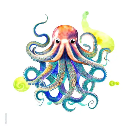 Simple Octopus With A Dab Of Watercolor And Geometric Style